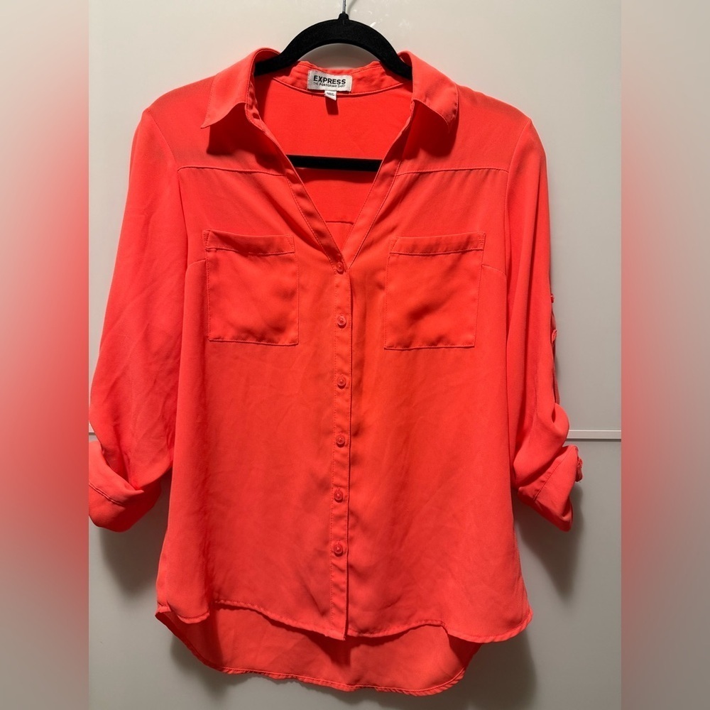 Express Bright Coral Button-Down Shirt